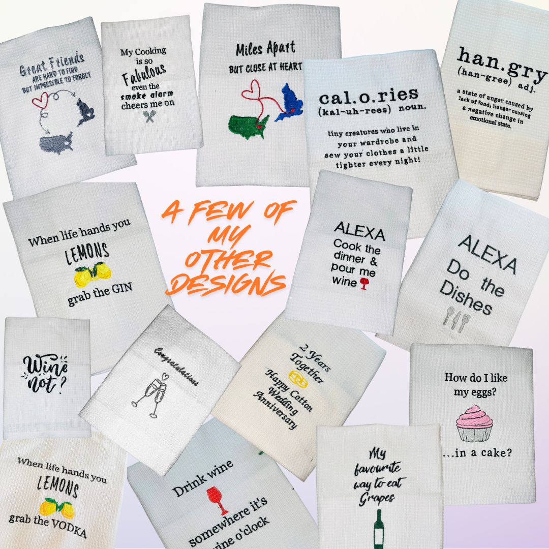 Image showing a large collection of novelty embroidered tea towels available to order
