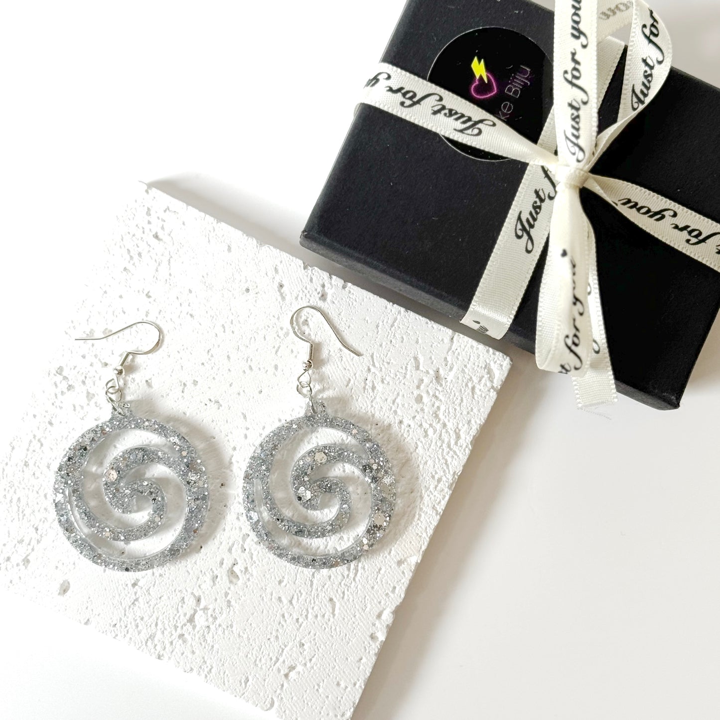 silver resin earrings