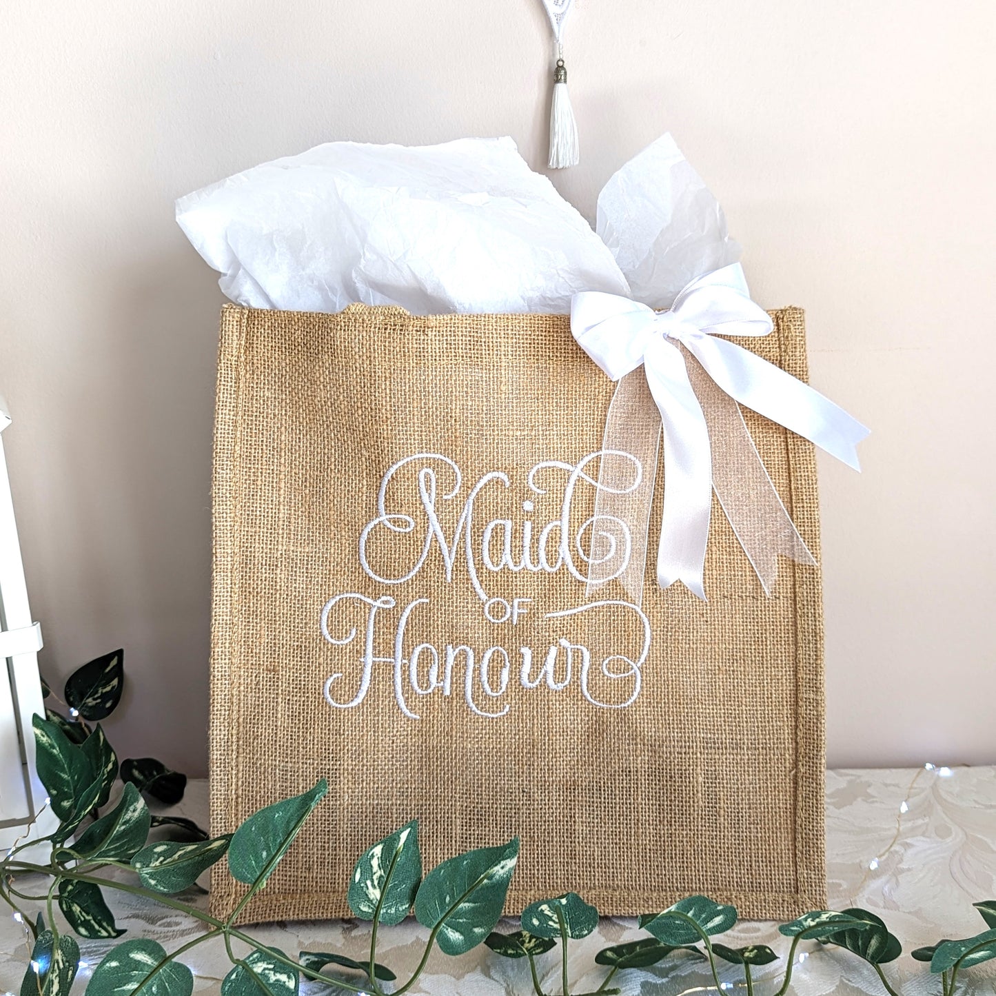 personalised jute wedding bag