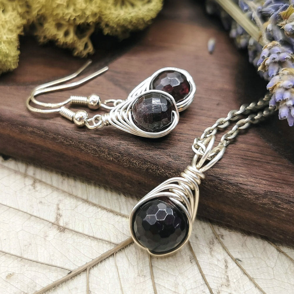 Red Garnet Earrings Garnet Bead Necklace