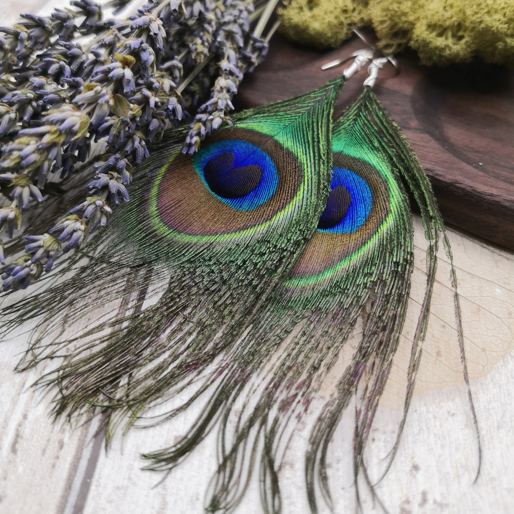 Large Peacock Earrings Large Peacock Feather Earrings Beautifully Handmade UK