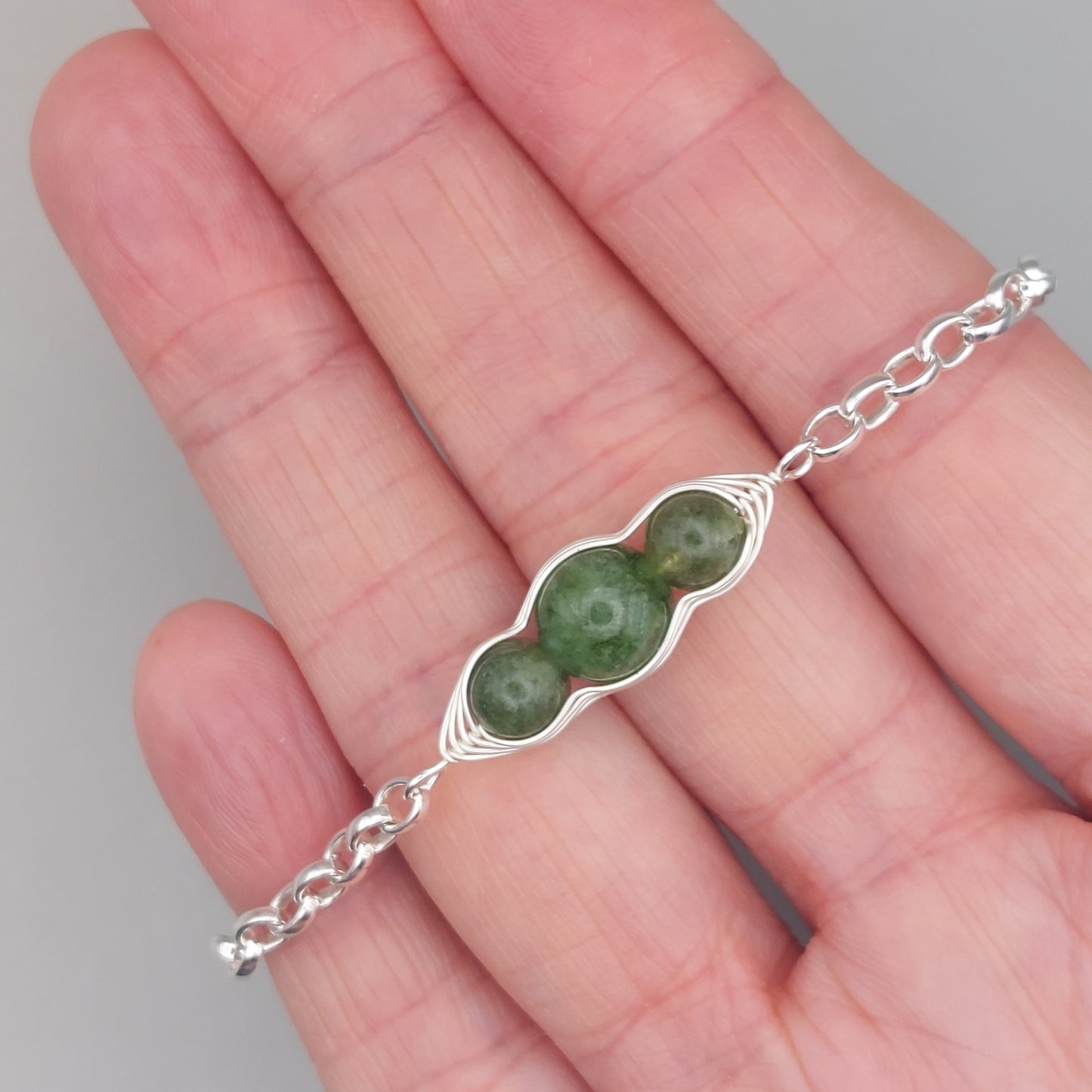 Green Jade Pea Pod Bracelet | Gemstone Pea Pod Bracelet