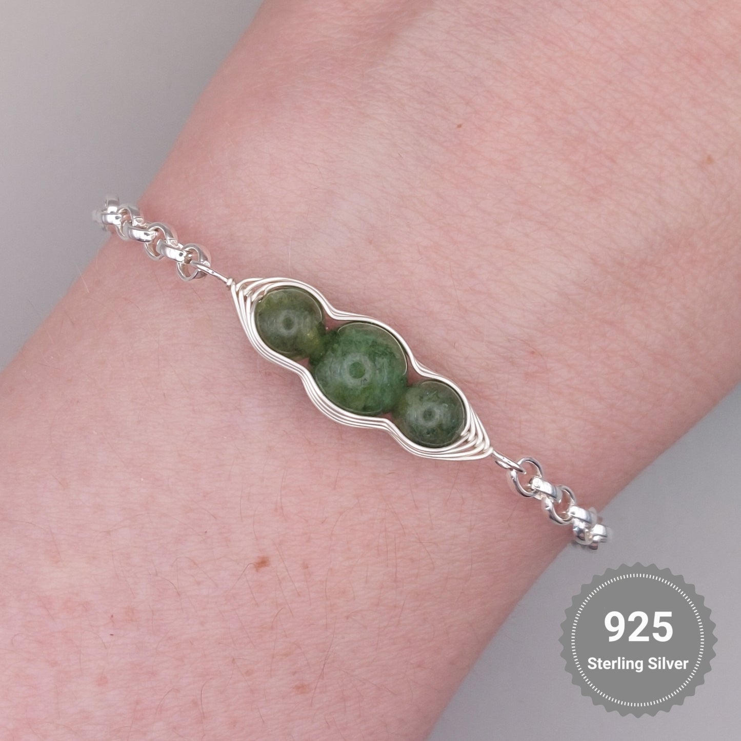 Green Jade Pea Pod Bracelet | Gemstone Pea Pod Bracelet
