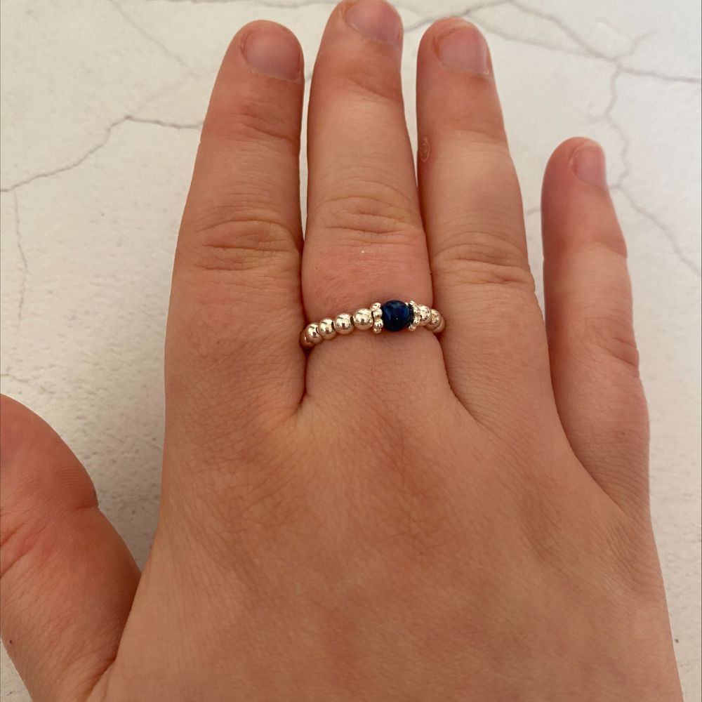 Blue Agate Ring | Stackable Sterling Silver Ring
