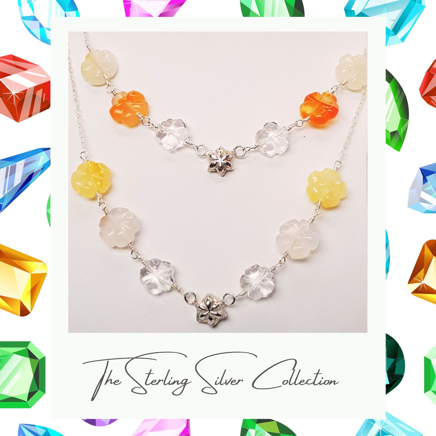 Pair of handmade gemstone necklaces close up
