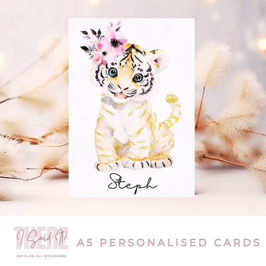 personalised baby tiger birthday card