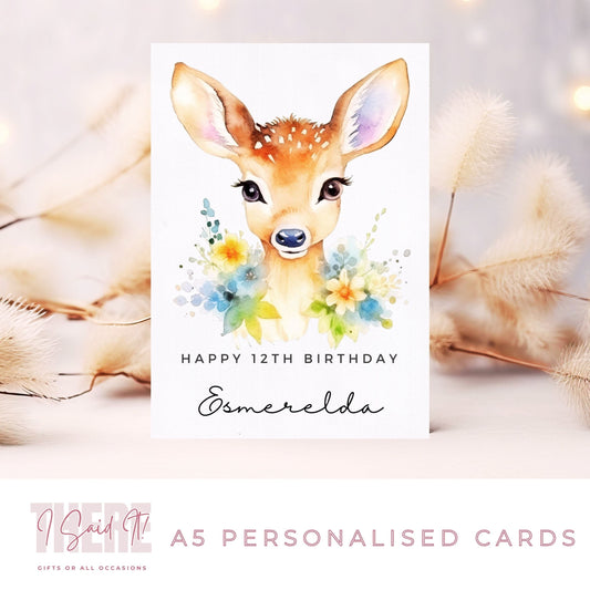 personalised deer birthday card