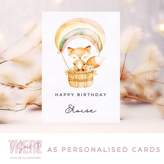 personalised fox card for girls
