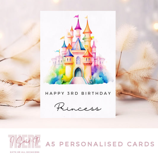 personalised princess castle birthday card