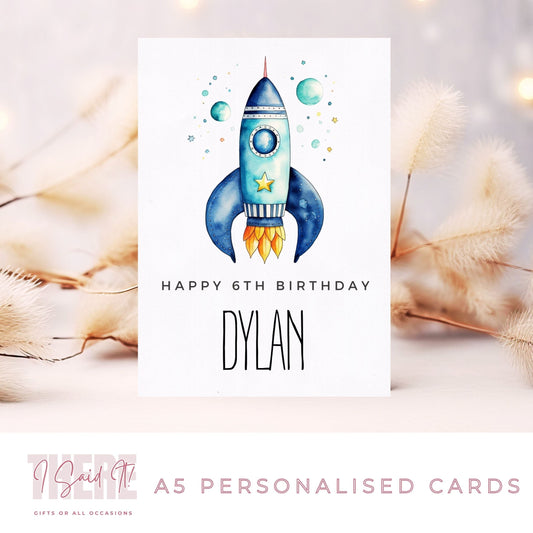 personalised rocket birthday card