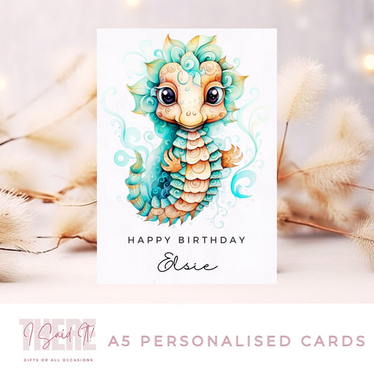 personalised seahorse birthday card