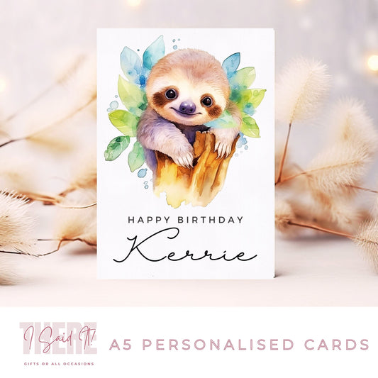 personalised sloth birthday card