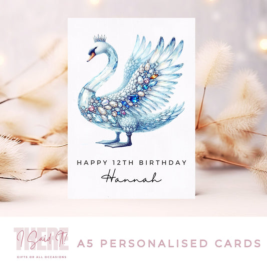 personalised swan birthday card