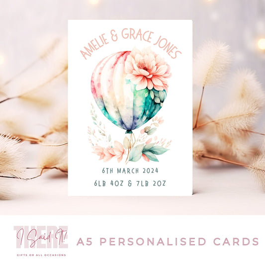 personalised twin arrival card