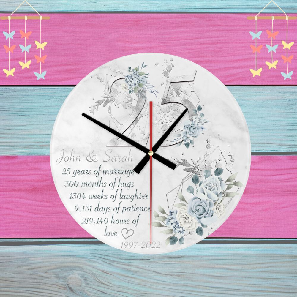 personalised-silver-wedding-anniversary-clock