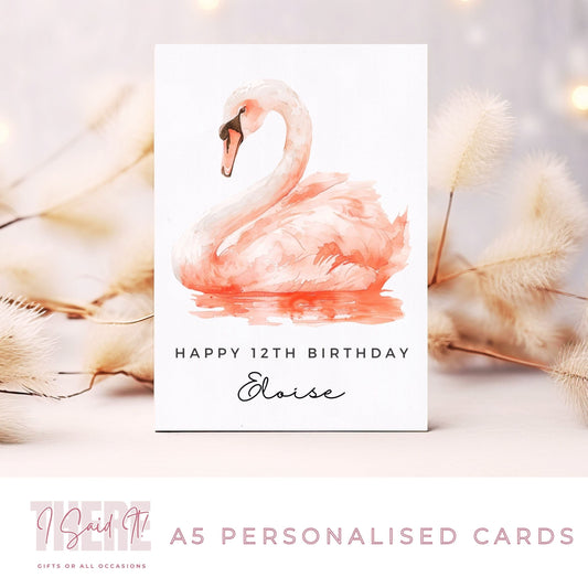 swan birthday card personalised