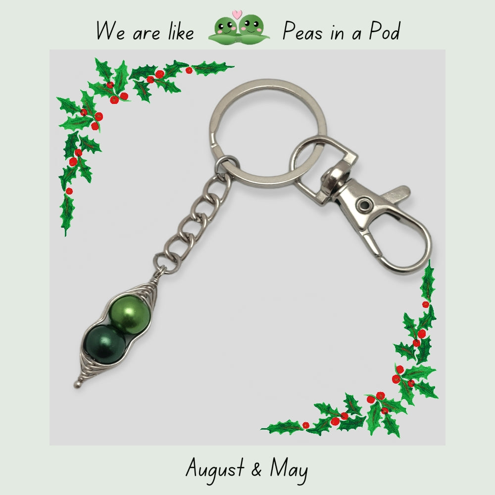 Pea Pod Keyring | Birthstone Birthday Gift