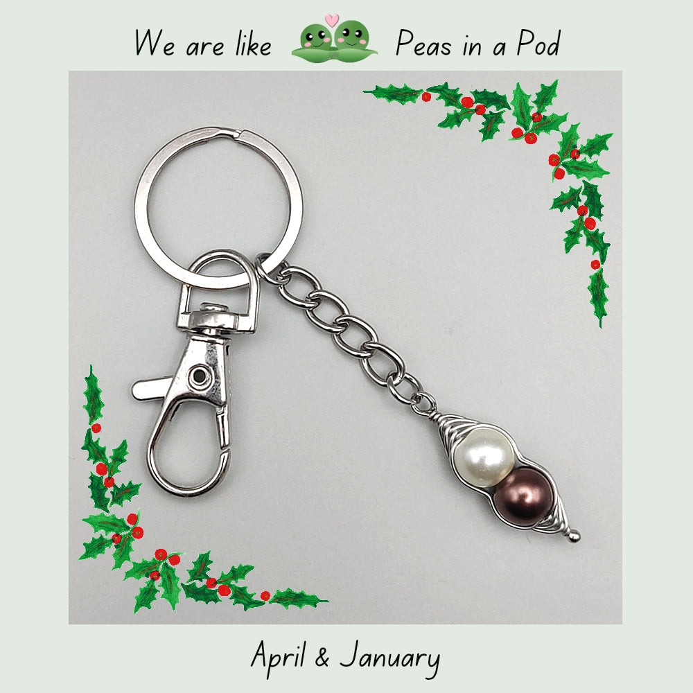 Pea Pod Keyring | Birthstone Birthday Gift