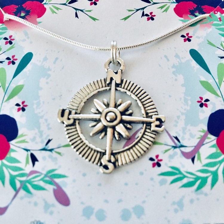 Compass Necklace, Travel Jewellery, Traveller Gift, Guidance Jewelry, Walker Gift, Navigation Necklace, Wanderer Gift Ideas, Hiking Gifts.
