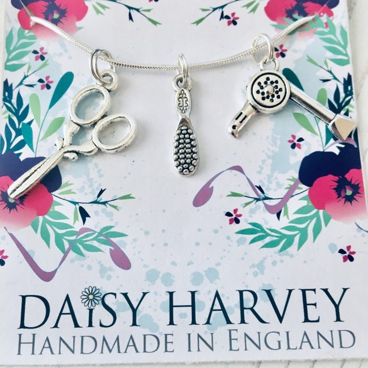 Hair Salon Necklace, Salon Staff Jewellery, Hairdresser Necklace, Hairdressing Necklace, Scissors Necklace, Hairdryer Gift Ideas, Hairbrush.