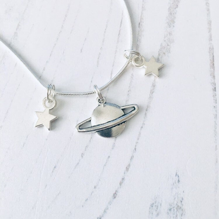 Planet Necklace, Space Necklace, Planet Jewelry, Space Jewellery, Saturn Necklace, Sci-Fi Gift Idea, Gift For Her, Dainty Jewellery, Cosmic.