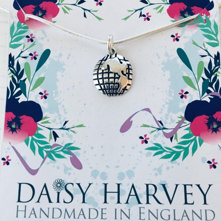 Earth Necklace, Globe Necklace, World Jewelry, Planet Necklace, Travel Necklace, Map Necklace, Wanderlust, Nature Gift Idea, Space Gifts.