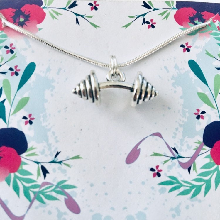 Dumbell Necklace, Fitness Necklace, Dumbell Jewelry, Slimmers Gift, Dumbell Jewellery, Simple Necklace, Unusual Gifts, Gym Buddies Necklace.