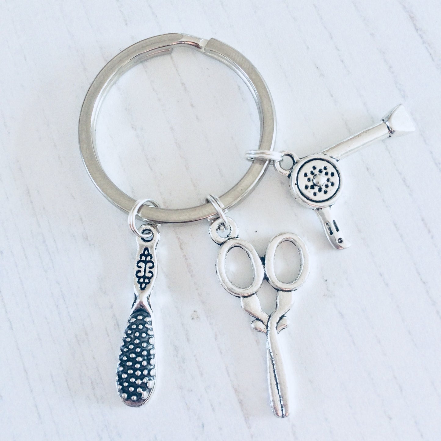 Hair Salon Gifts, Salon Staff Gifts, Hairdresser Keychain, Hairdressing Keyring, Scissors Charm, Hair Dryer Gift Ideas, Hairbrush Charms.