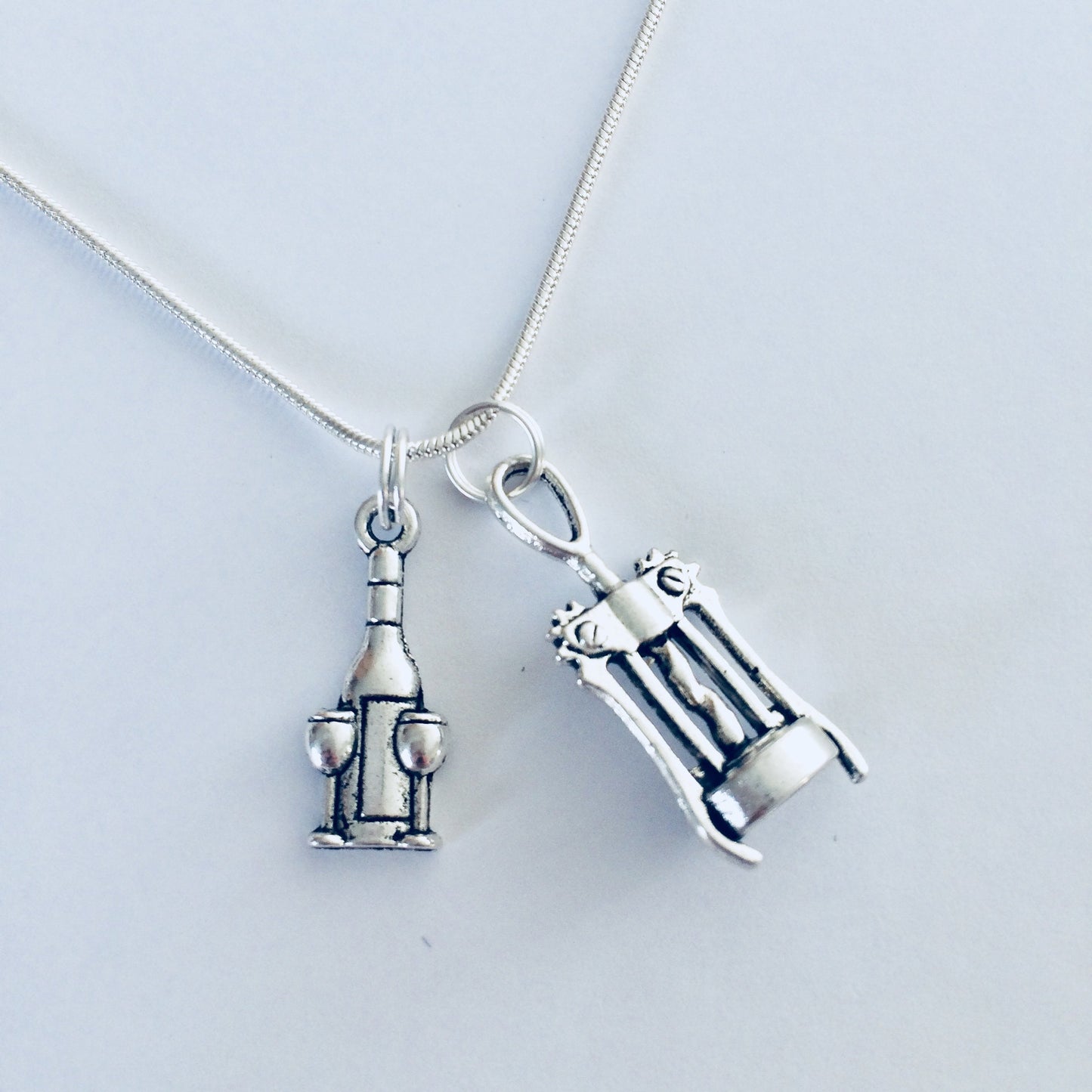 Wine Charm Necklace, Wine Jewelry, Gift For Wine Lover, Red Wine Necklace, White Wine Necklace, Corkscrew, Wine Charm, Wine Drinker Gifts.
