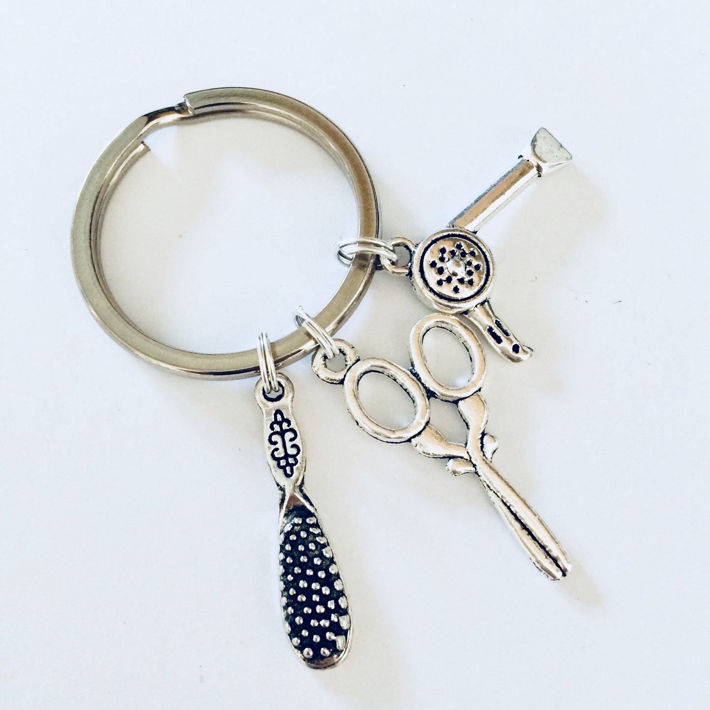 Hair Salon Gifts, Salon Staff Gifts, Hairdresser Keychain, Hairdressing Keyring, Scissors Charm, Hair Dryer Gift Ideas, Hairbrush Charms.