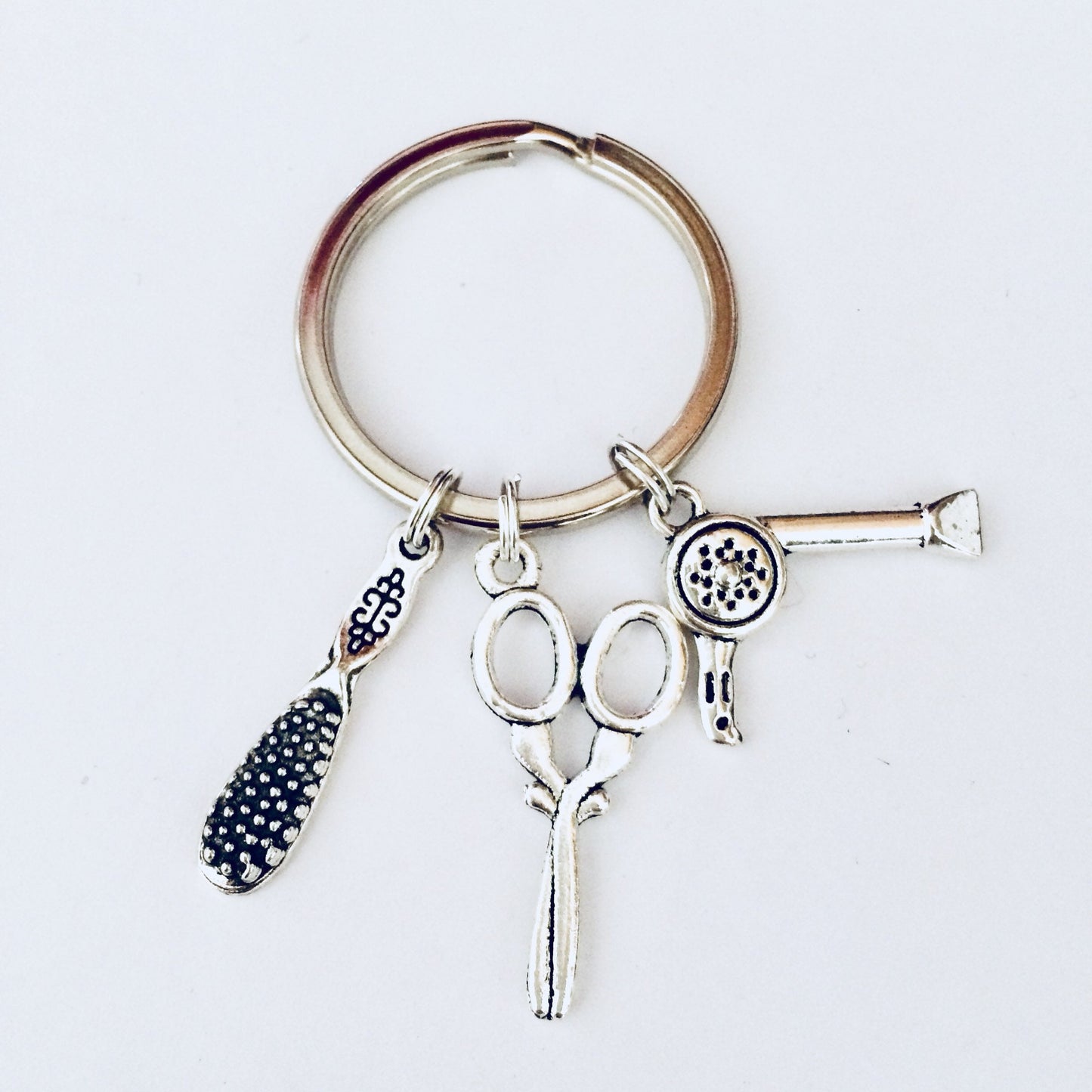 Hair Salon Gifts, Salon Staff Gifts, Hairdresser Keychain, Hairdressing Keyring, Scissors Charm, Hair Dryer Gift Ideas, Hairbrush Charms.