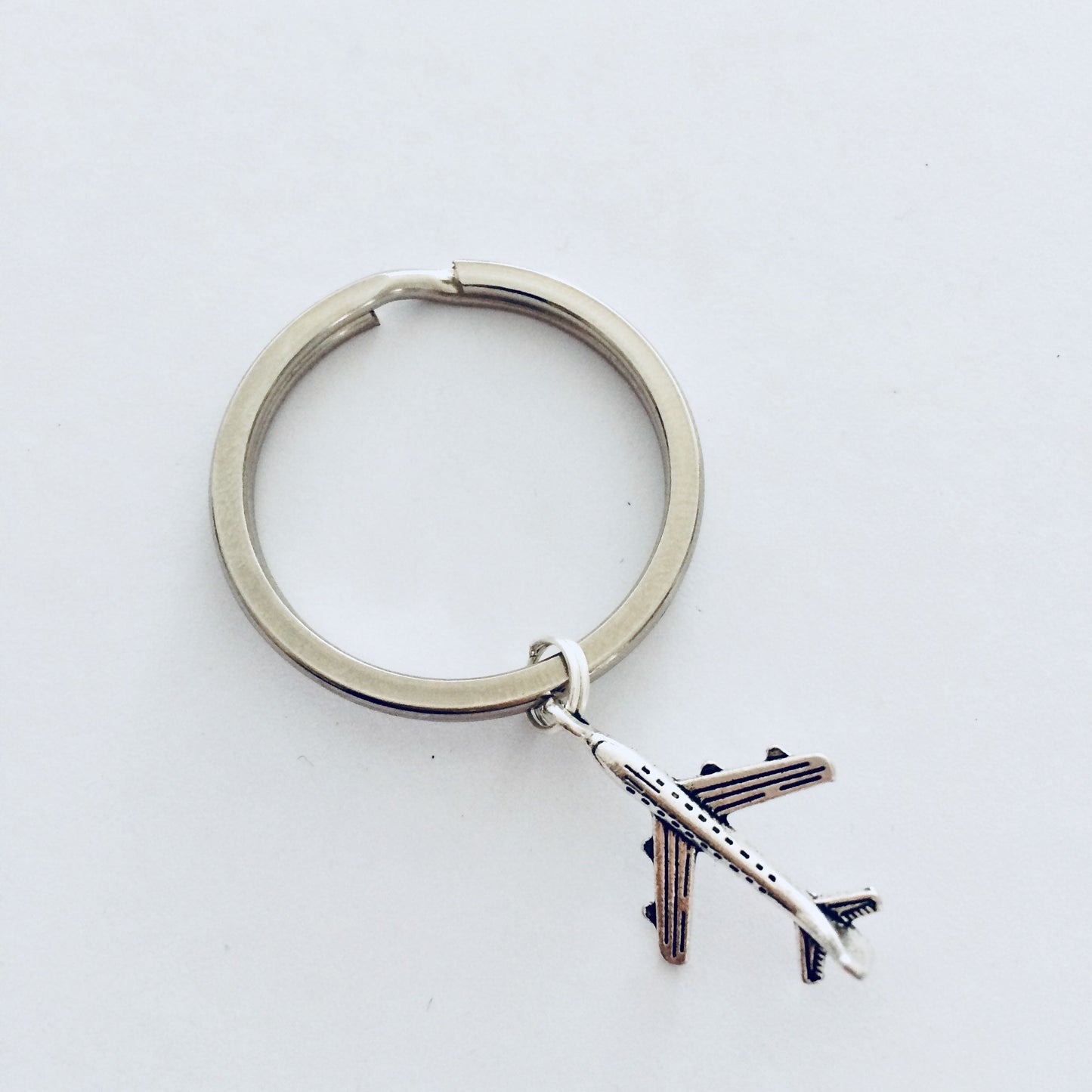 Aeroplane Keychain, Travel Keyring, Plane Charm Gift, Aircraft Keyrings, Frequent Flyer Gift, Silver Jet Charm, Vacation Gift, Pilot Gifts.