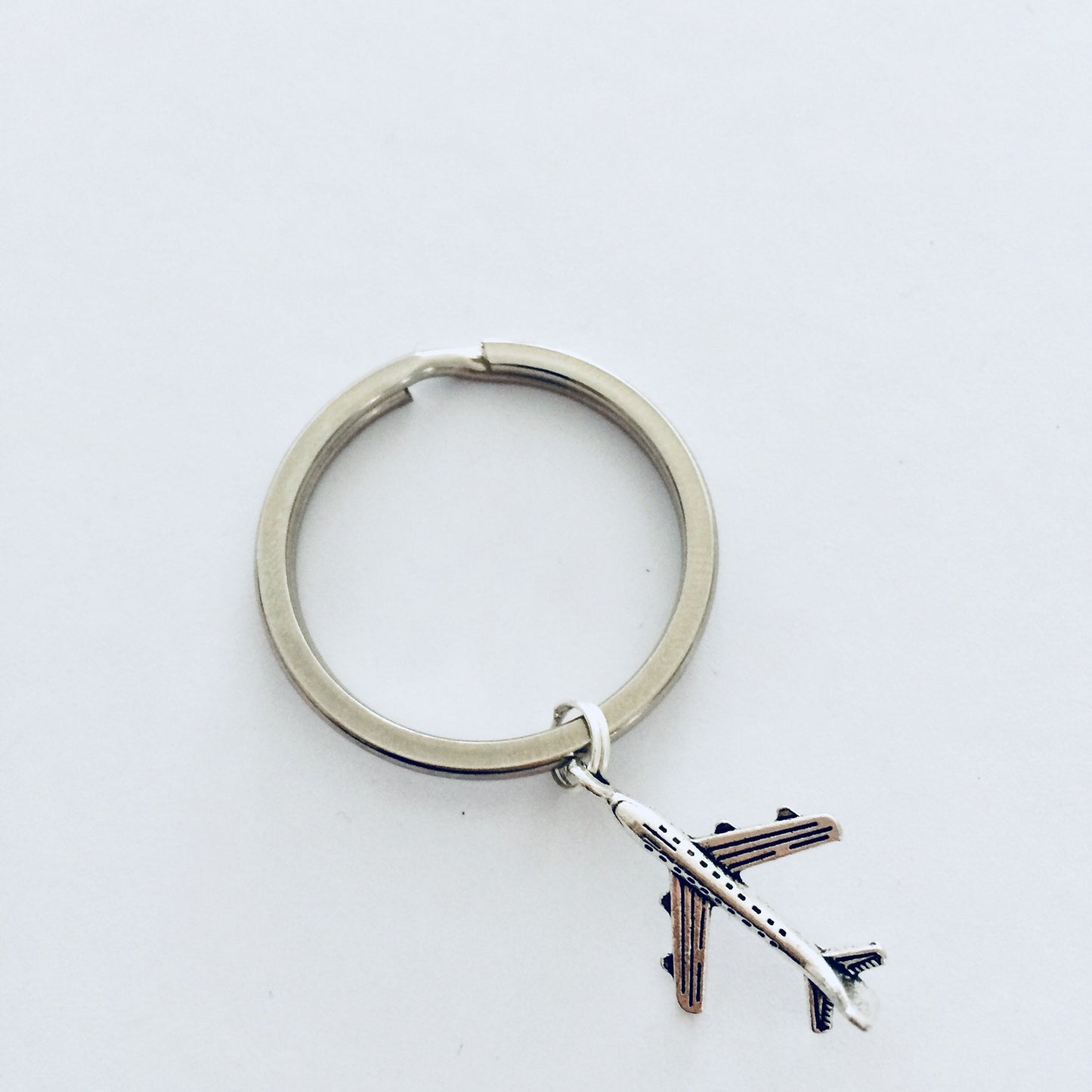 Aeroplane Keychain, Travel Keyring, Plane Charm Gift, Aircraft Keyrings, Frequent Flyer Gift, Silver Jet Charm, Vacation Gift, Pilot Gifts.