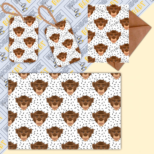 Monkey Wrapping Paper // It's a girl gift wrap, Monkey gift wrap, Monkey gift tags, Monkey card, Monkey wrapping set, gift ideas