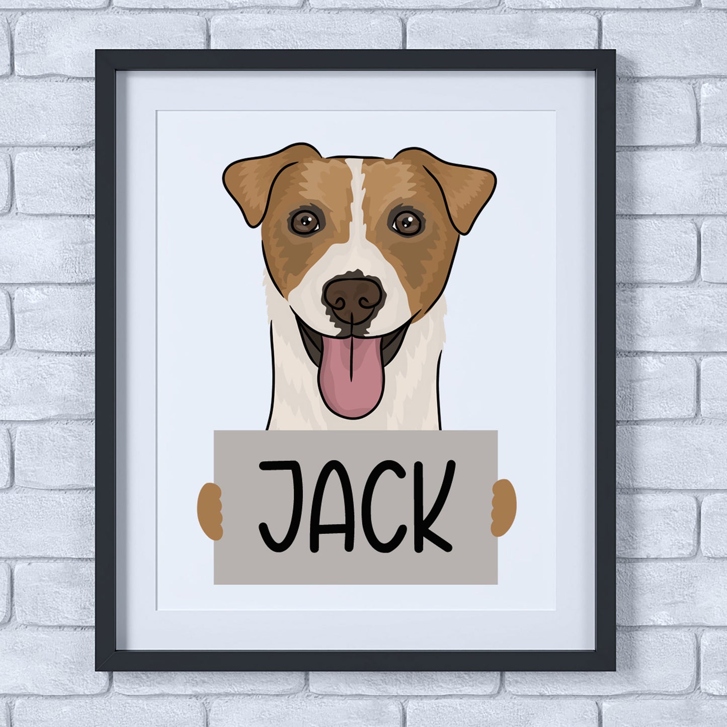An illustration of a Jack Russell dog with a sign that reads 'JACK', surrounded by a white border, presented in a simple, child-friendly style.