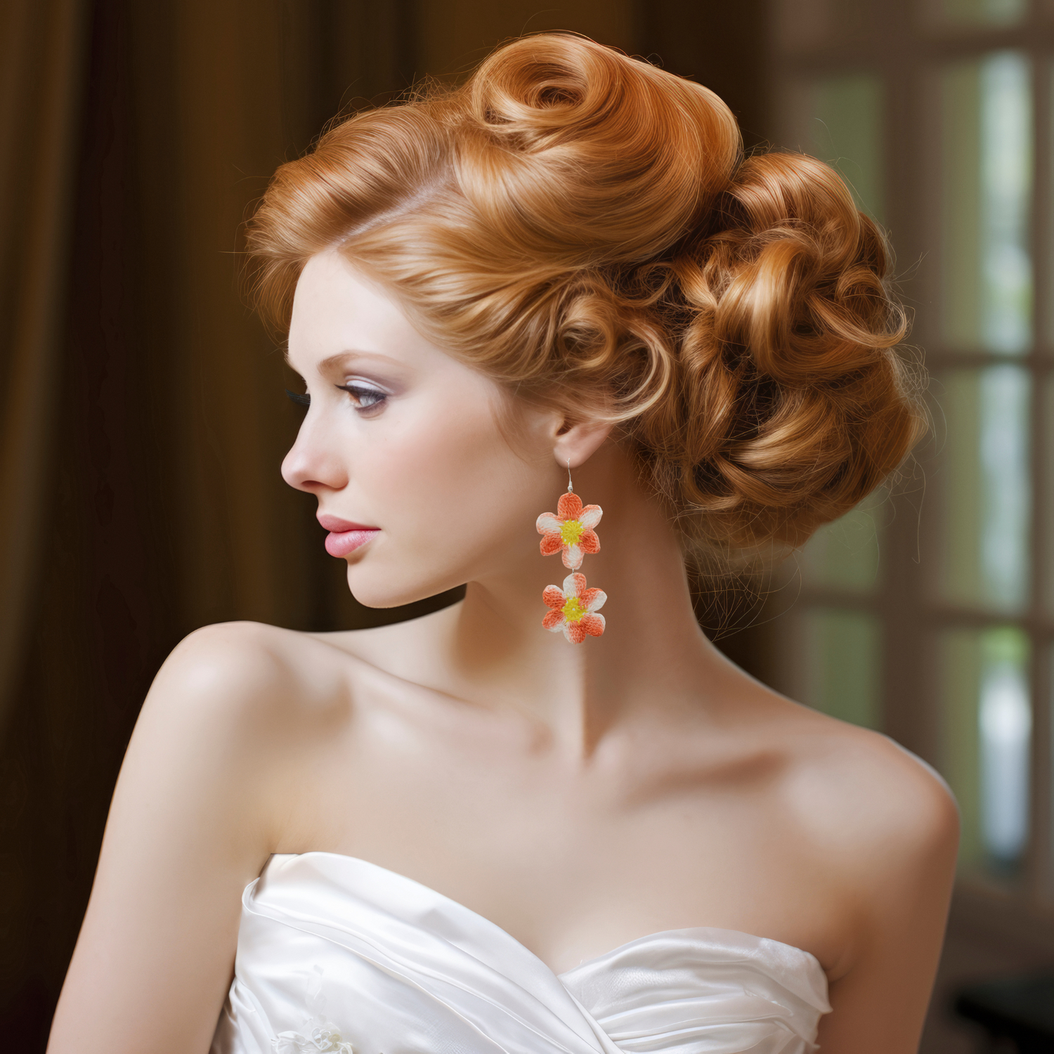 peach daisy earrings