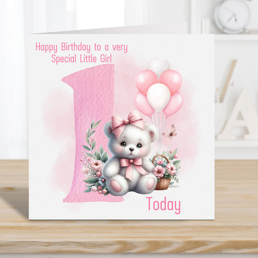 Girl 1st Birthday card Personalised - First Birthday Card for a Girl