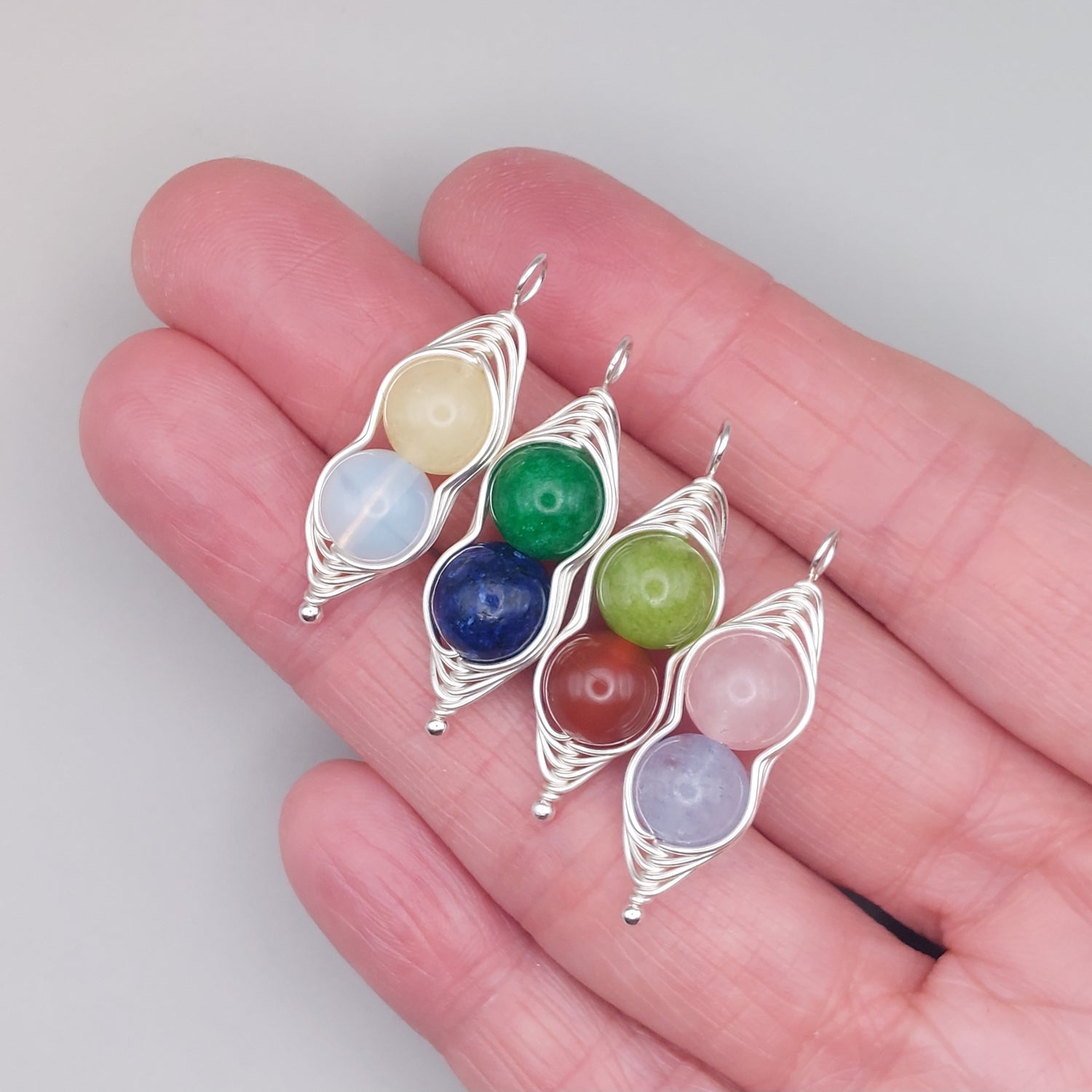 gemstone pea pod pendant