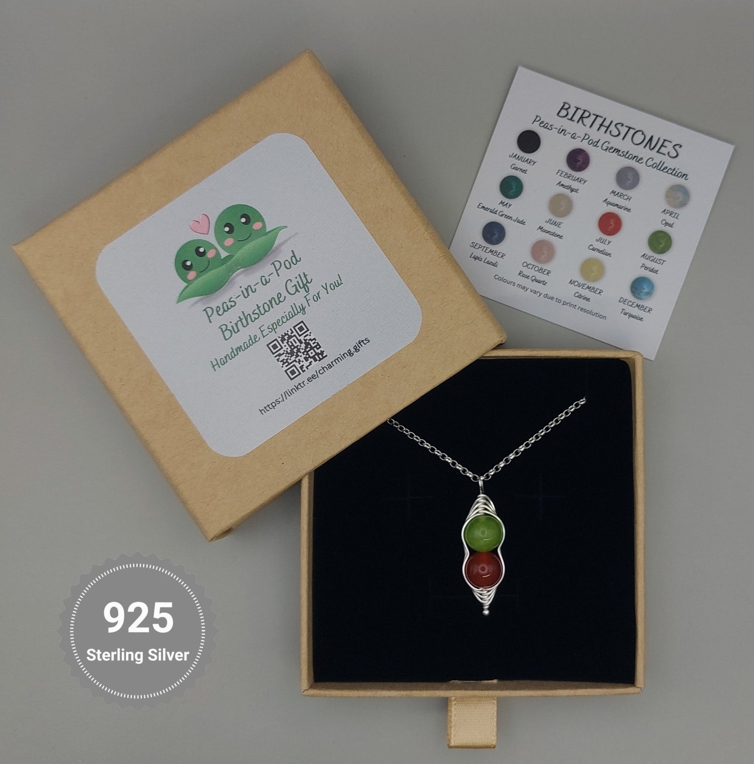 gemstone pea pod pendant