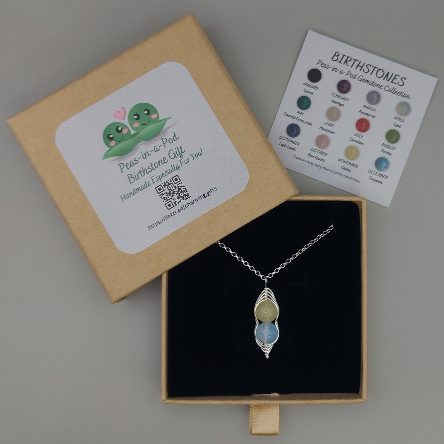 gemstone pea pod pendant