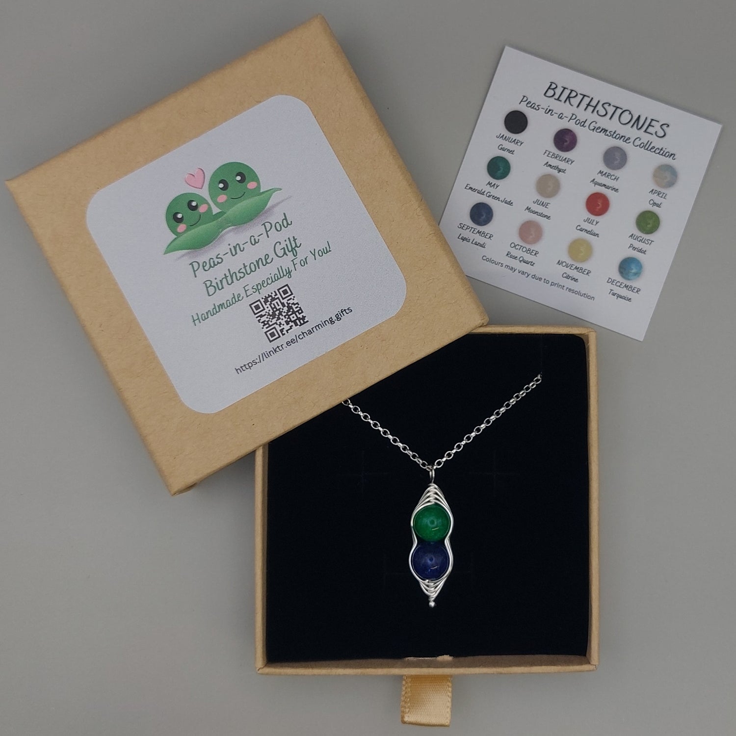 gemstone pea pod pendant