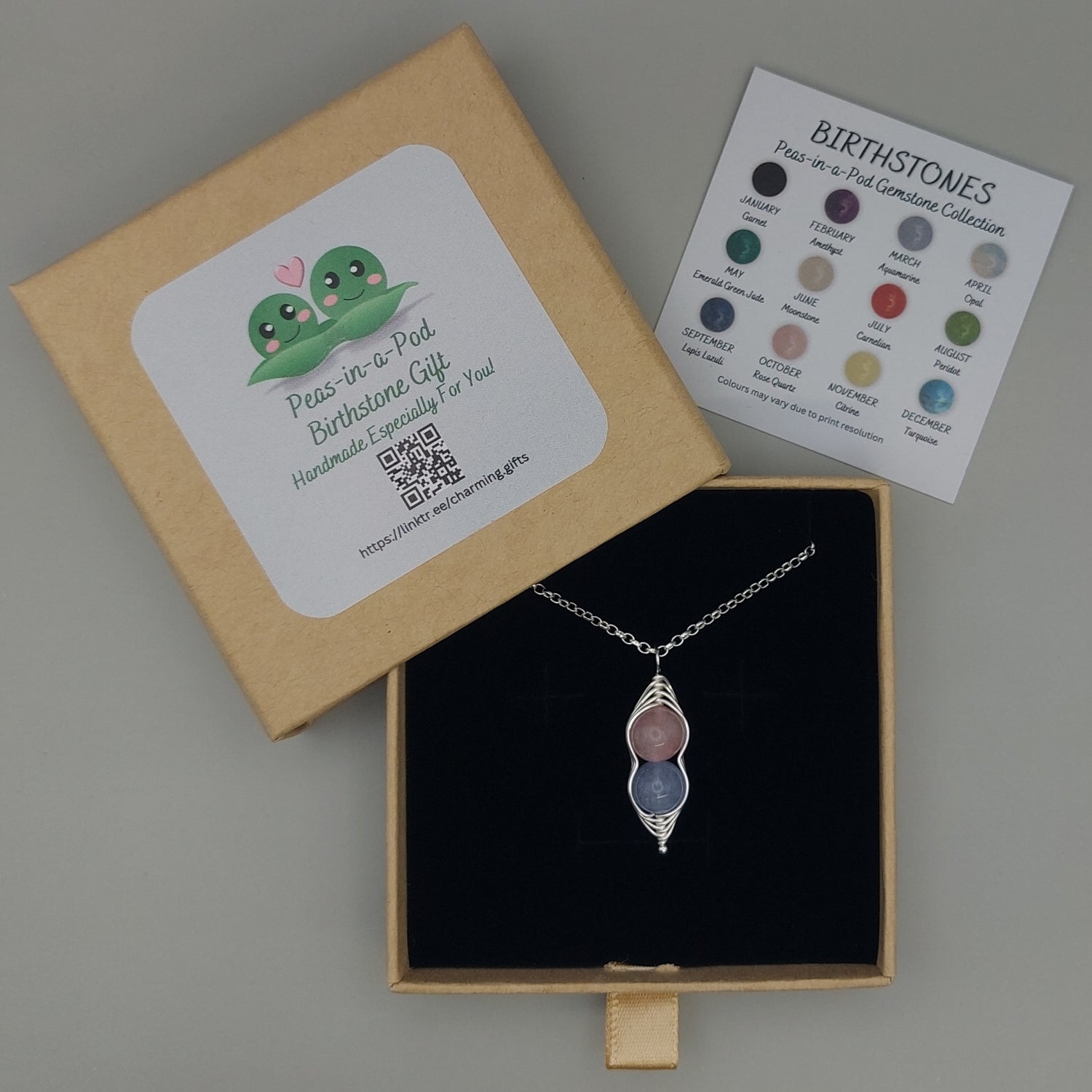 gemstone pea pod pendant