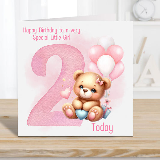 Girl Birthday card 2 years Personalised - Birthday Card for a Girl