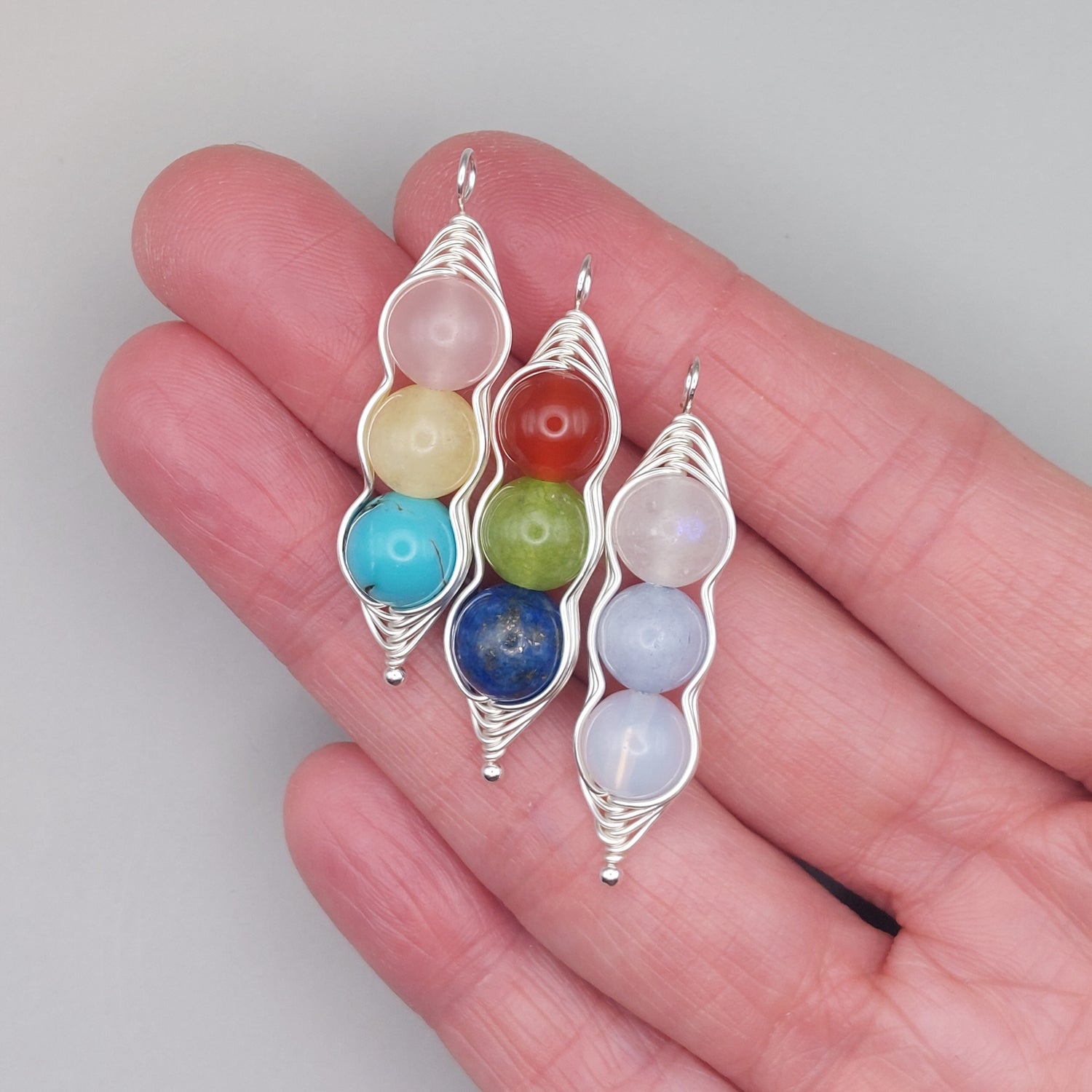 gemstone pea pod pendant