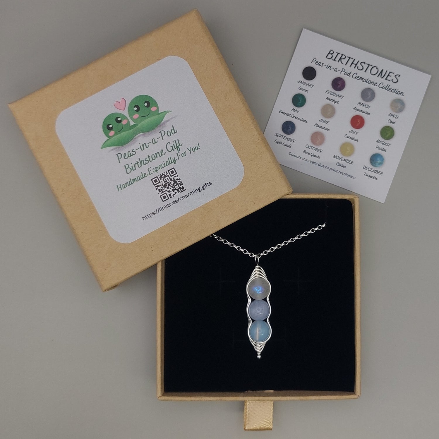 gemstone pea pod pendant