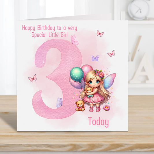 Girl Birthday card 3 years Personalised - Birthday Card for a Girl