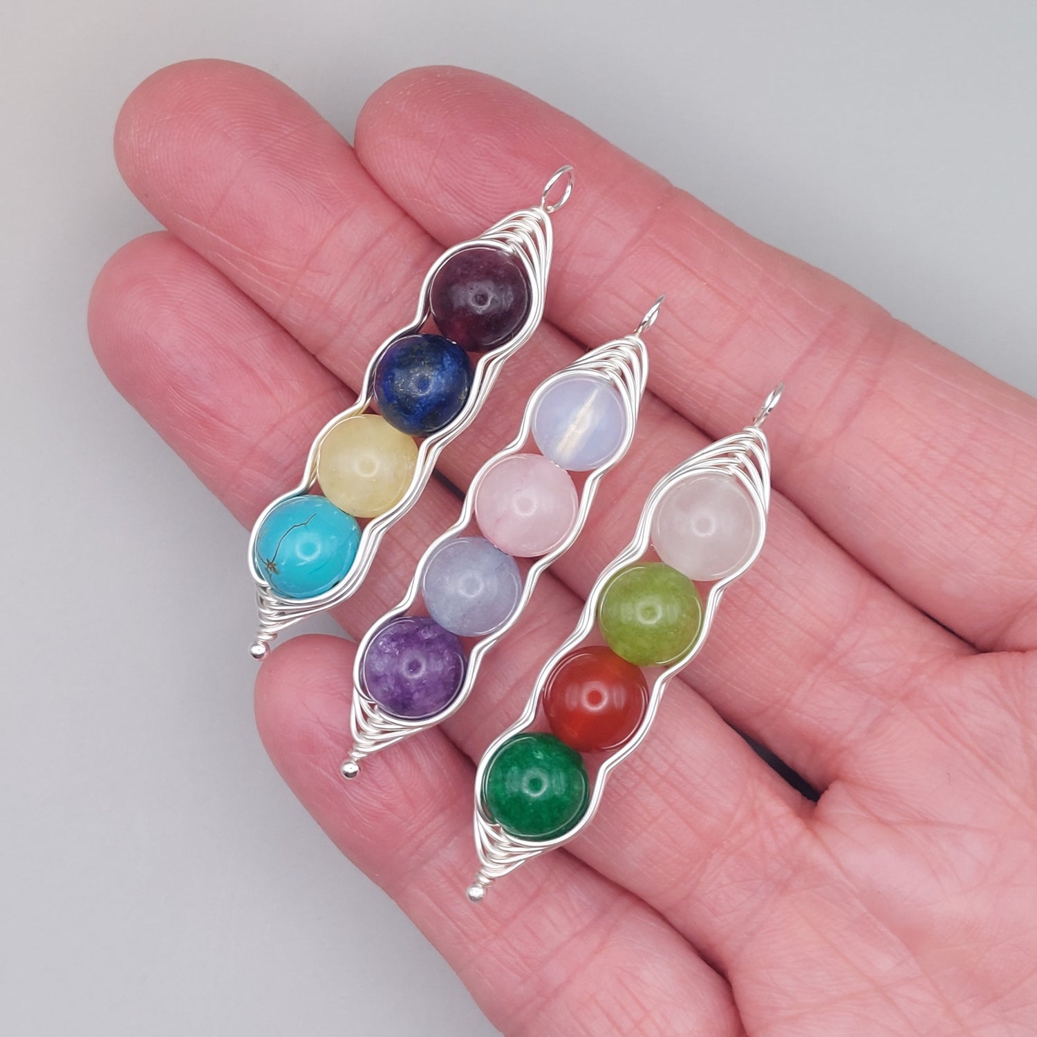 gemstone pea pod pendant
