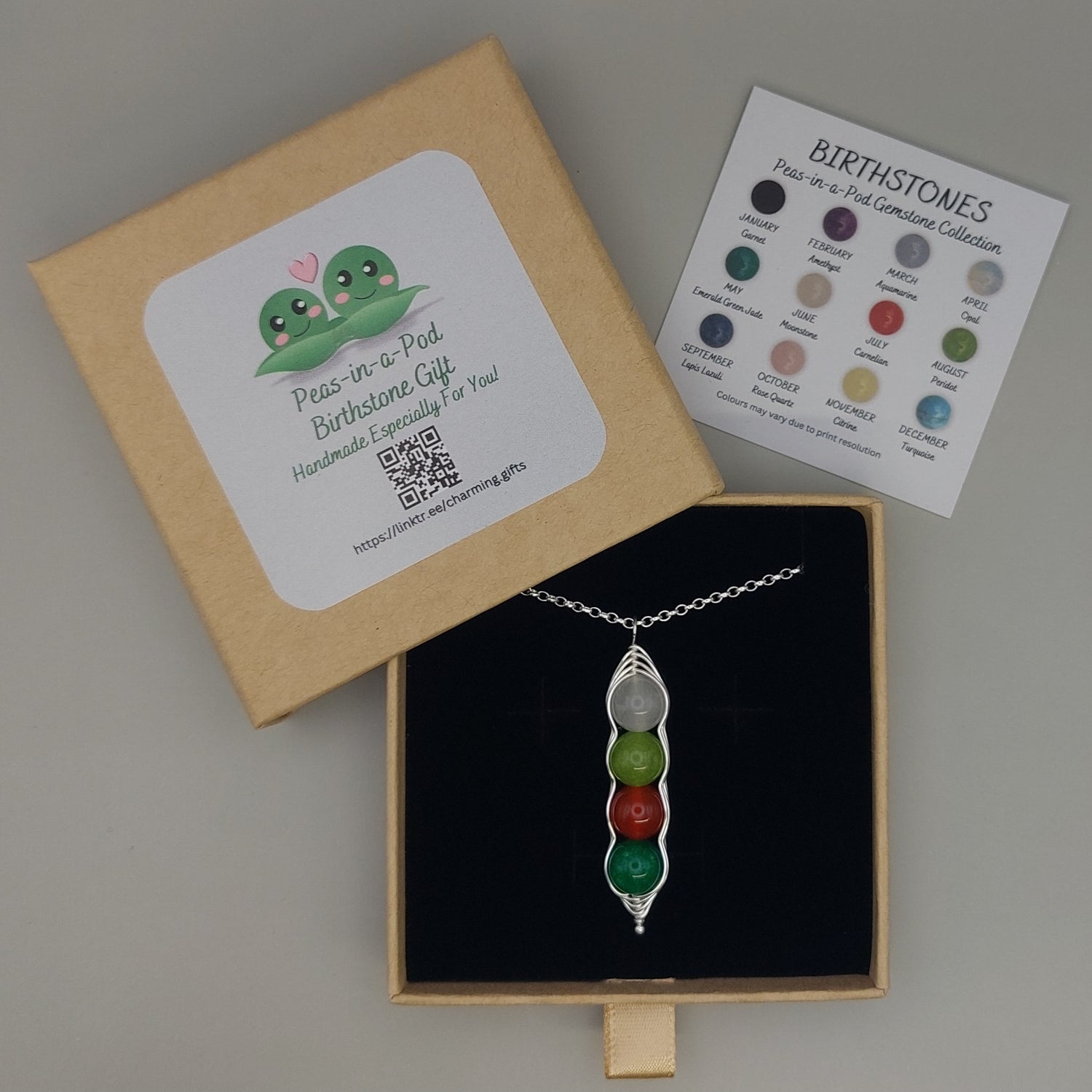 gemstone pea pod pendant