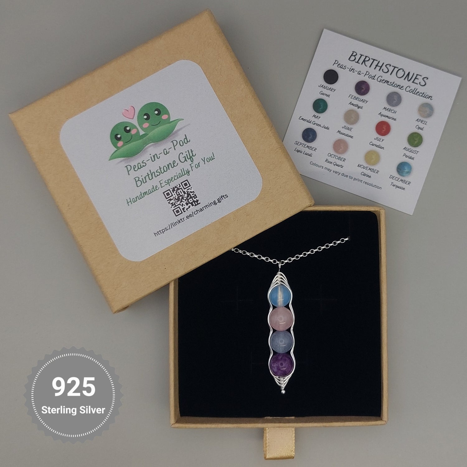 gemstone pea pod pendant