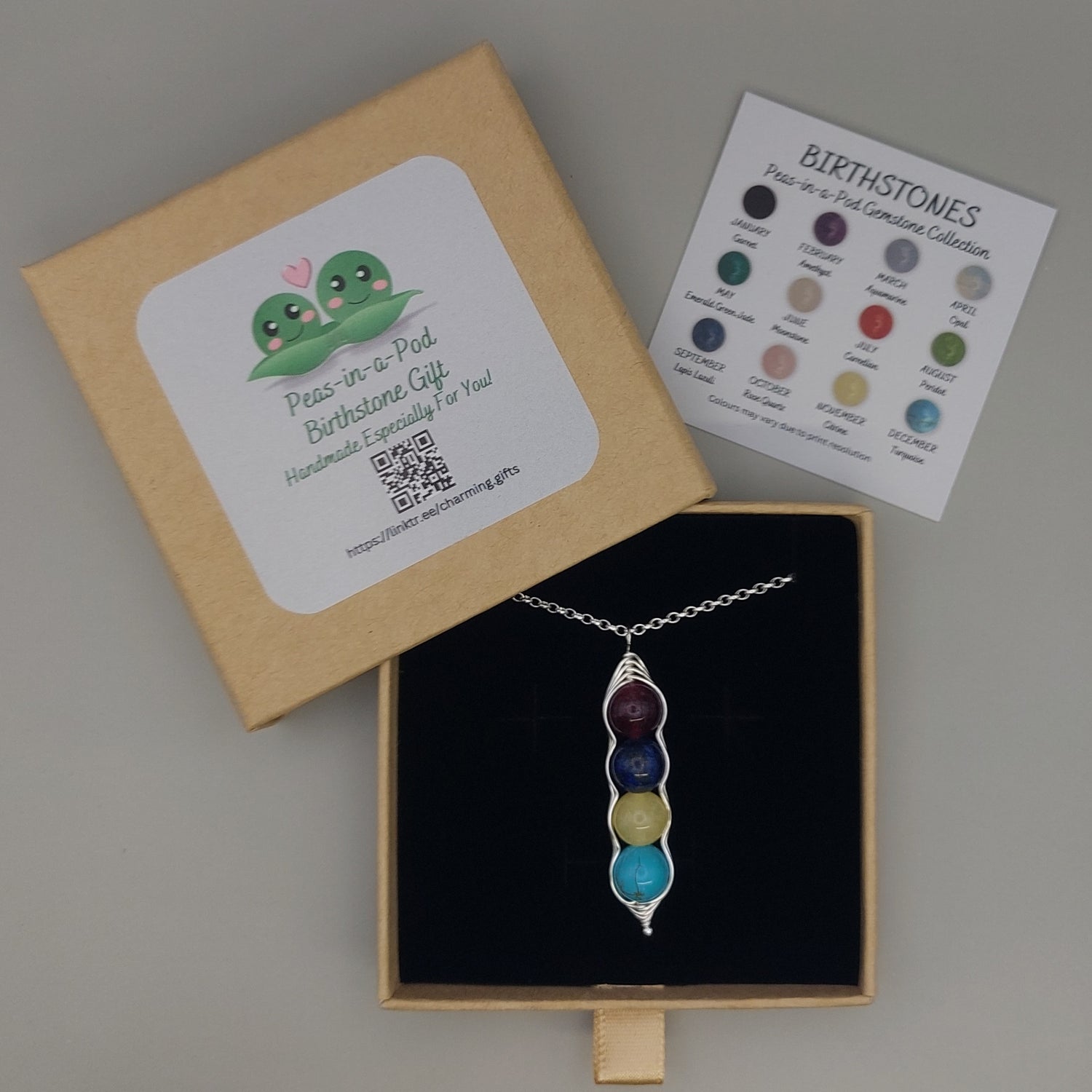 gemstone pea pod pendant